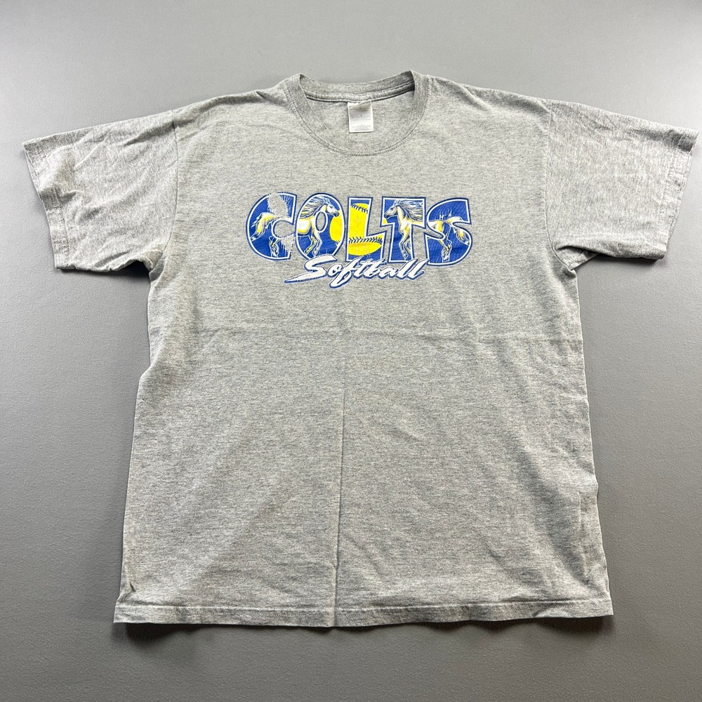 Gildan T Shirt Mens Large Heather Gray Indianapolis Colts NFL Softball Cotton